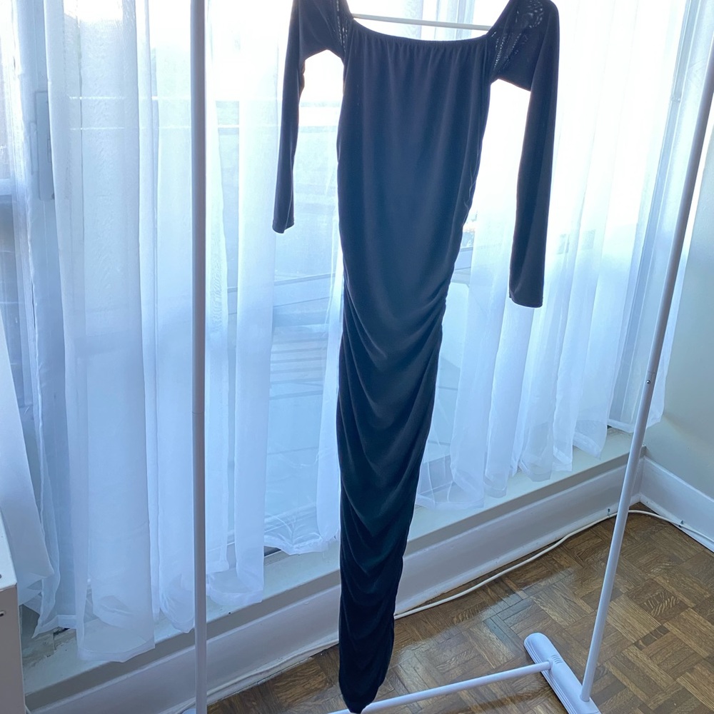 MISSGUIDED RUCHEED OFF THE SHOULDER MAXI DRESS